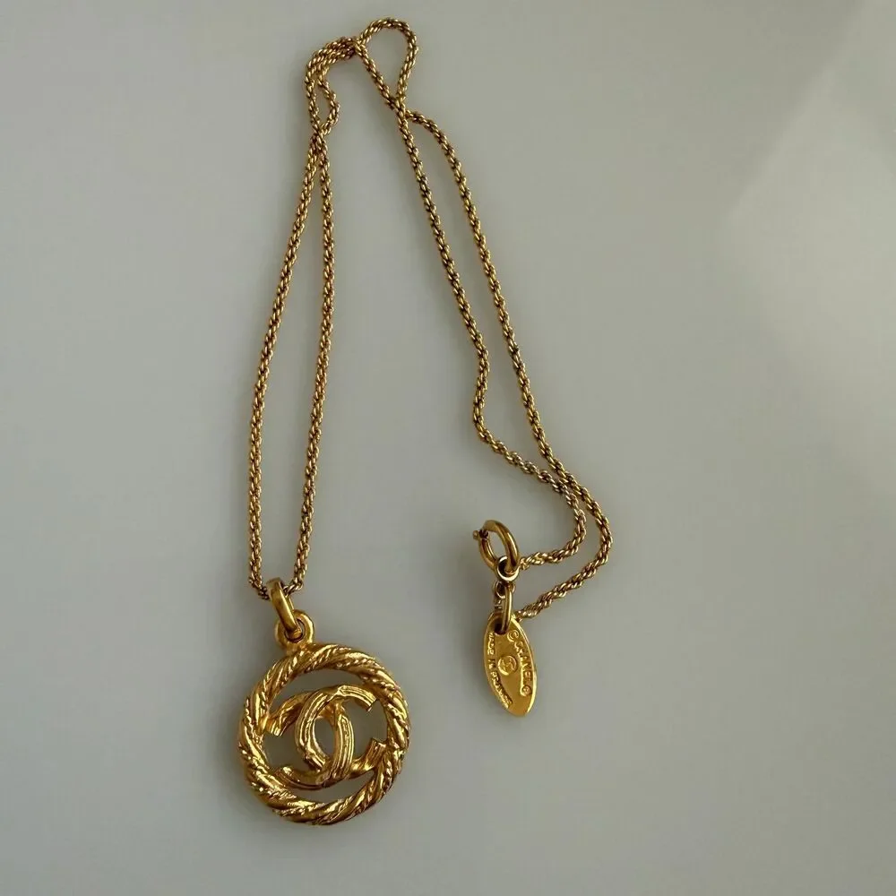 Chanel vintage Coco mark CC pendant necklace authentic with COA gold plated